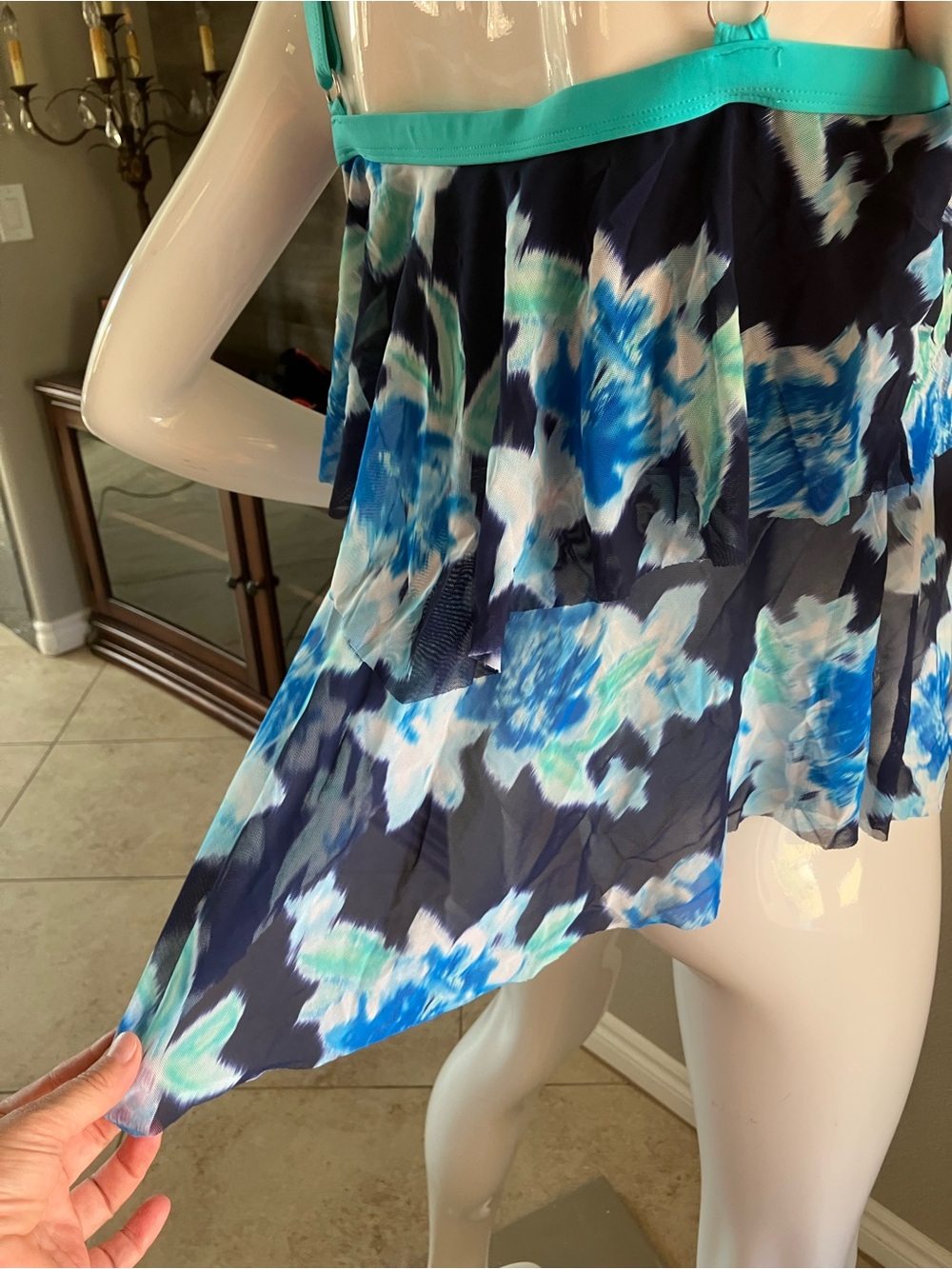 Beach House Turquoise Bandeau Swim Top with Navy Floral Accent 20W - Picture 10 of 13